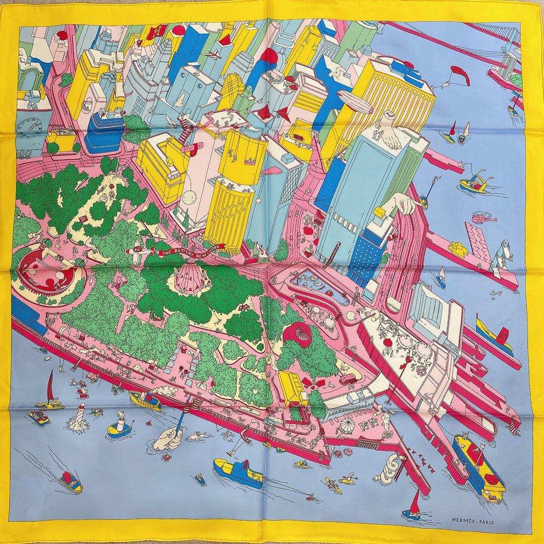 에르메스 Hermes THE BATTERY NEW-YORK SCARF 스카프 옐로우 90CM