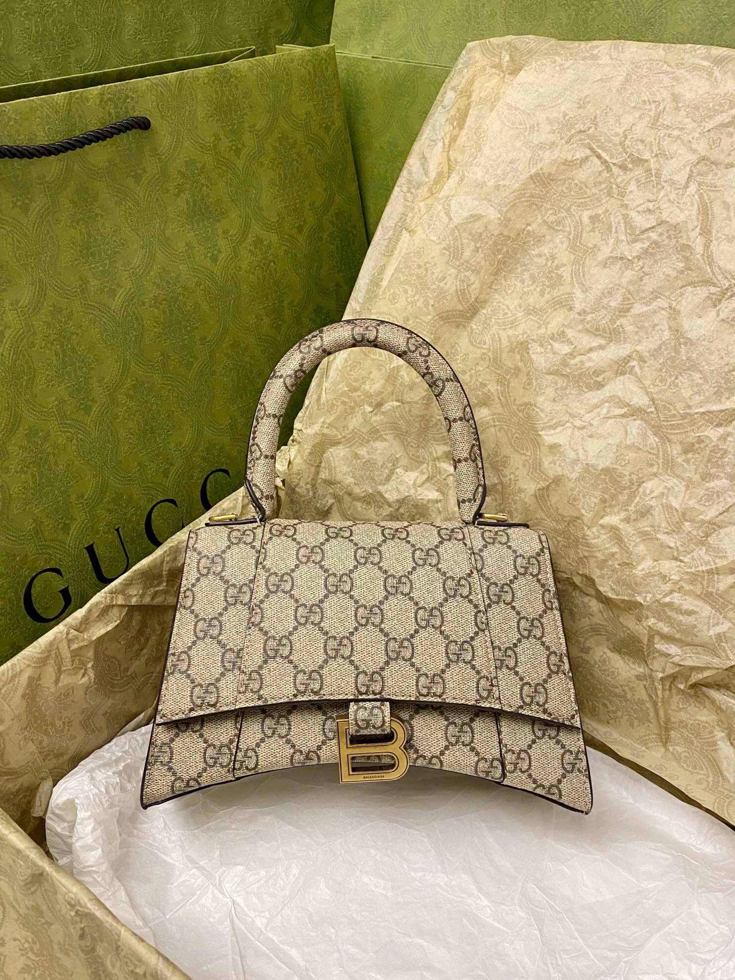 발렌시아가 Balenciaga x Gucci 681697 해커 프로젝트 스몰 아워글래스 핸드백 23cm