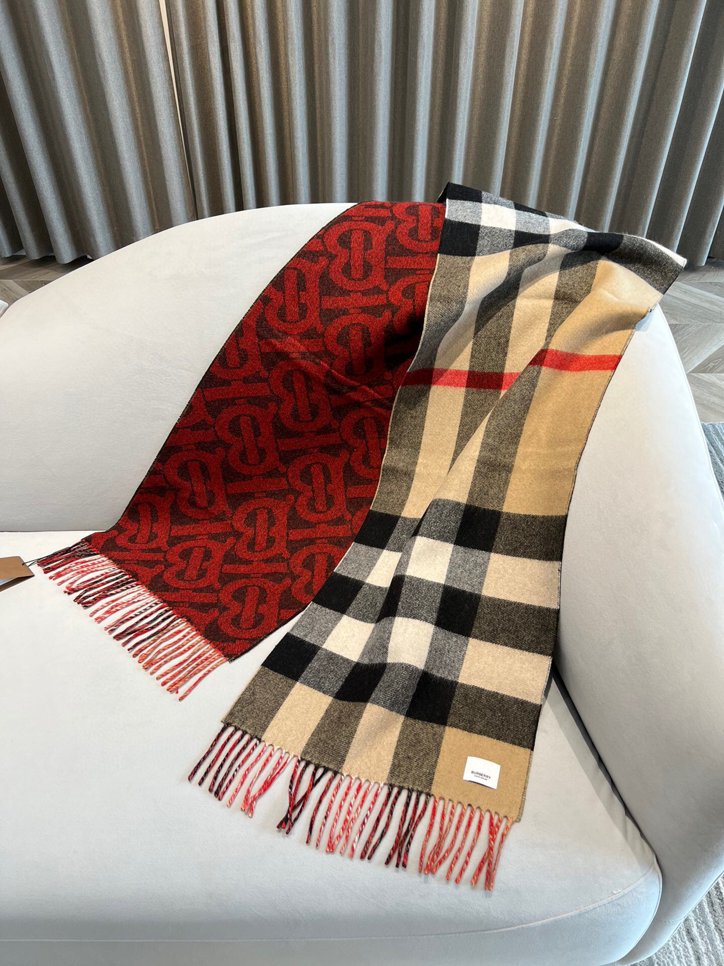 버버리 Burberry 스카프 캐시미어 와인레드