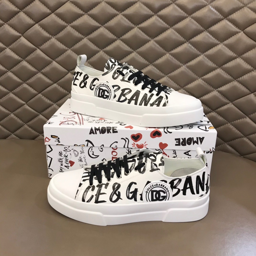 Dolce&Gabbana DG 로고 프린트 캔버스 포르토피노 라이트 스니커즈