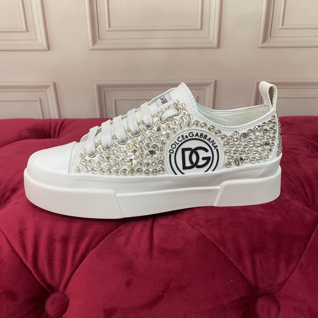Dolce&Gabbana 퓨저블 라인스톤이 있는 캔버스 포르토피노 라이트 스니커즈