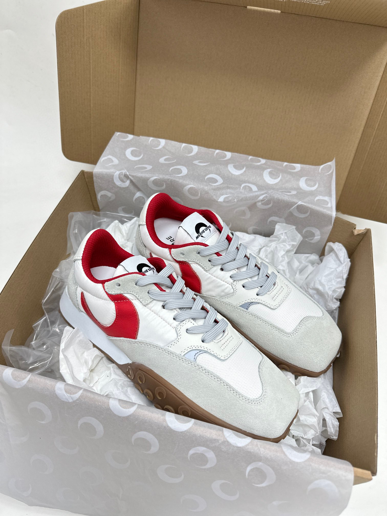 마린 세르 Marine Serre 문워크 스니커즈 레드 화이트