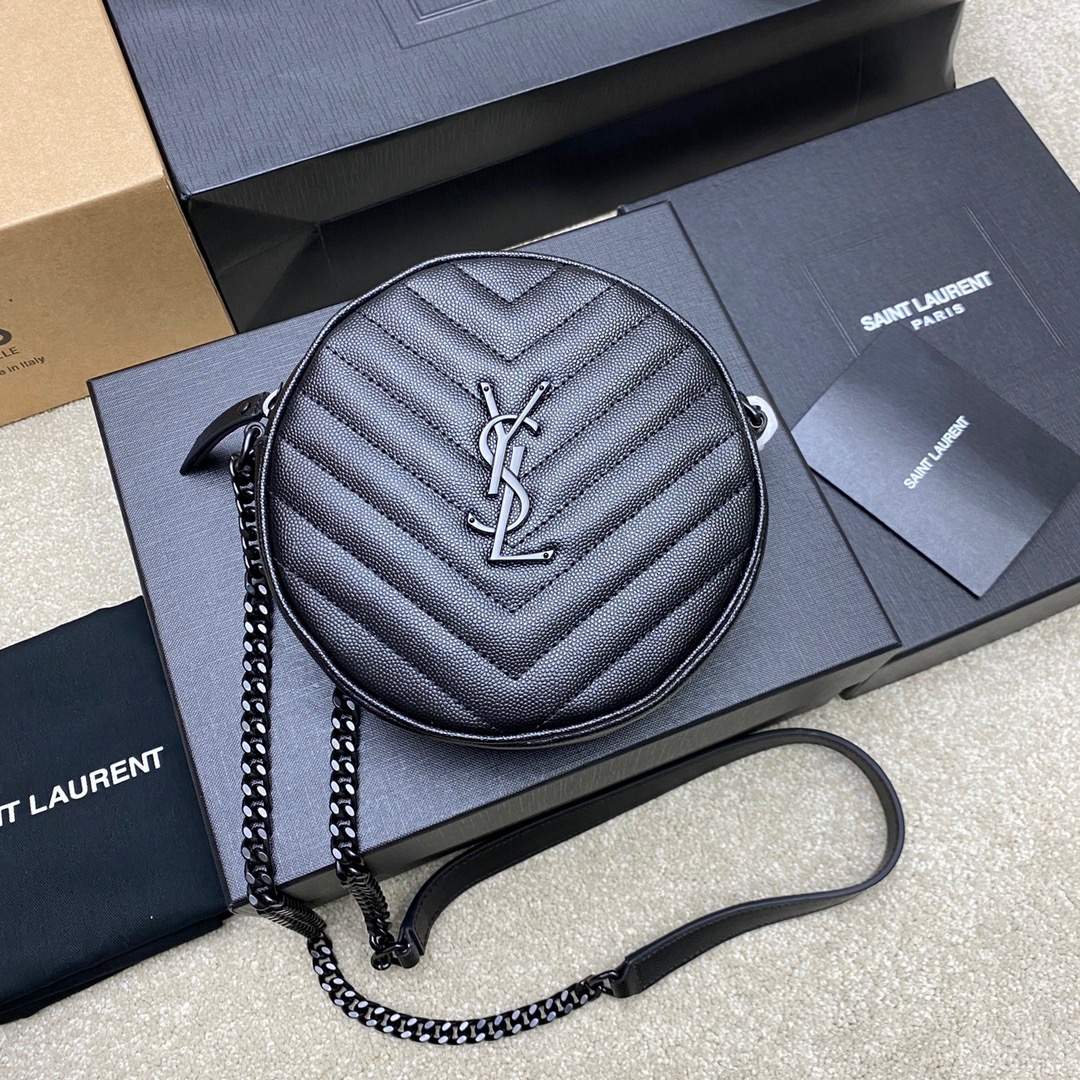 생로랑 Saint laurent/YSL 610436 쉐브론 퀼티드 그랑 드 뿌드르 엠보스 레더 바이닐 라운드 카메라백  17CM