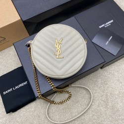 생로랑 Saint laurent/YSL 610436 쉐브론 퀼티드 그랑 드 뿌드르 엠보스 레더 바이닐 라운드 카메라백  17CM