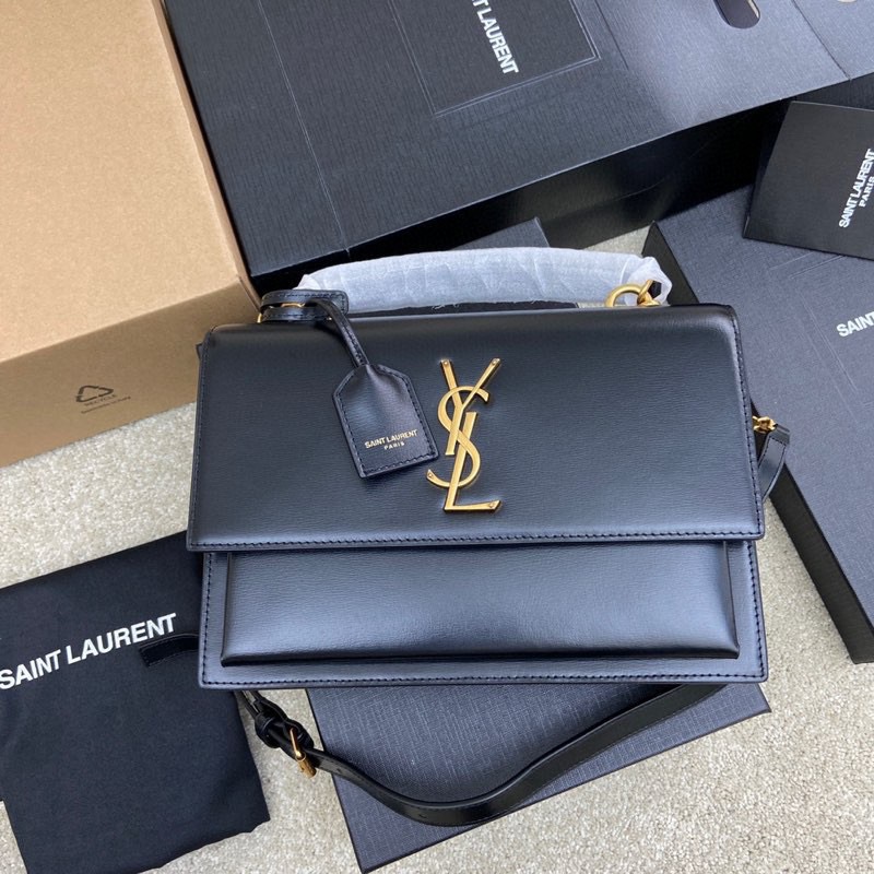 생로랑 Saint laurent/YSL 634723 선셋 미디움 탑 핸들 스무스 레더 느와르 25CM