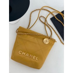 샤넬 CHANEL AS3980 22 미니 핸드백 샤이니 카프스킨 & 골드 메탈 라이트 옐로우