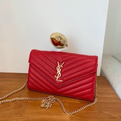 생로랑 Saint laurent/YSL 377828 그랑 드 뿌드르 엠보스드 레더 카산드라 마틀라세 체인 지갑 22CM