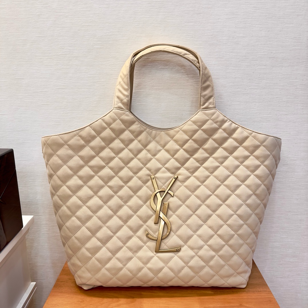 생로랑 Saint laurent/YSL 698651 Icare 이카레 맥시 쇼핑 백 퀼티드 누벅 스웨이드 베이지 43CM