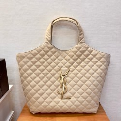 생로랑 Saint laurent/YSL 698651 Icare 이카레 맥시 쇼핑 백 퀼티드 누벅 스웨이드 베이지 43CM