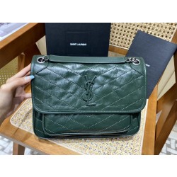 생로랑 Saint laurent/YSL 633158 니키 미디움 체인 백 크링클 빈티지 레더 느와르 28CM