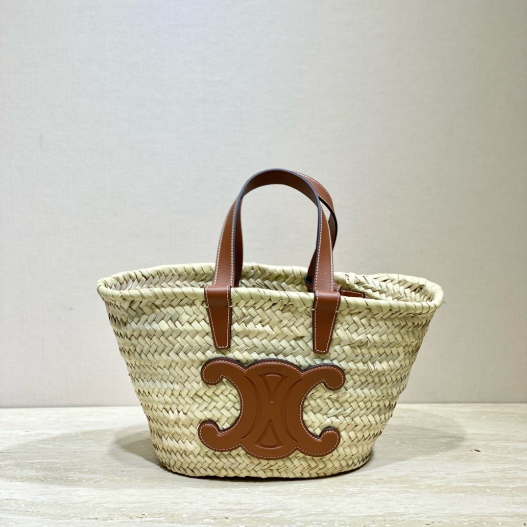 셀린느 Celine 194002 Classic 라피아 & 카프스킨 틴 트리옹프 셀린느 클래식 파니에 탄 19CM