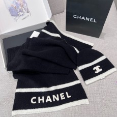 샤넬 CHANEL 캐시미어 스카프 모자 세트 160x45cm