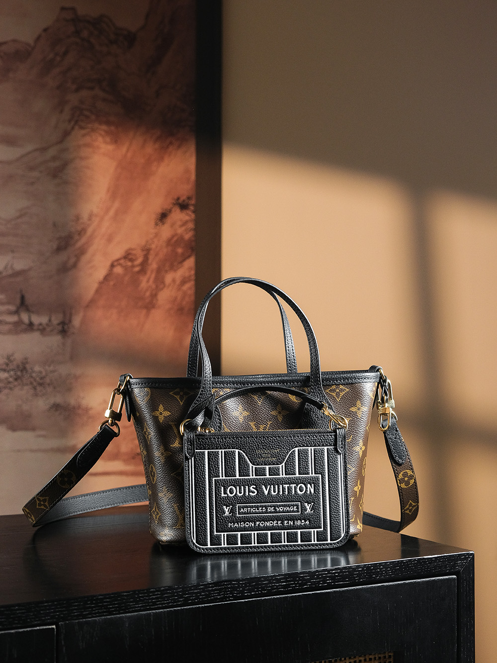 【GR】루이비통 Louis Vuitton M12099 Neverfull Bandouliere Inside Out BB Monogram Black