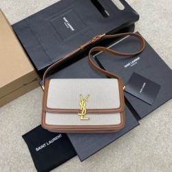 생로랑 Saint laurent/YSL 634305 Solferino Medium In Canvas And Vegetable-Tanned Leather Brown Gold 23cm