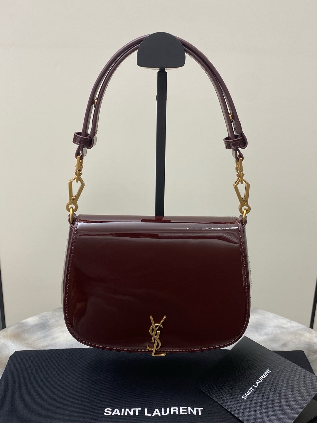 생로랑 Saint laurent/YSL 800846 Voltaire Top Handle in Patent Leather Dark Red Wine