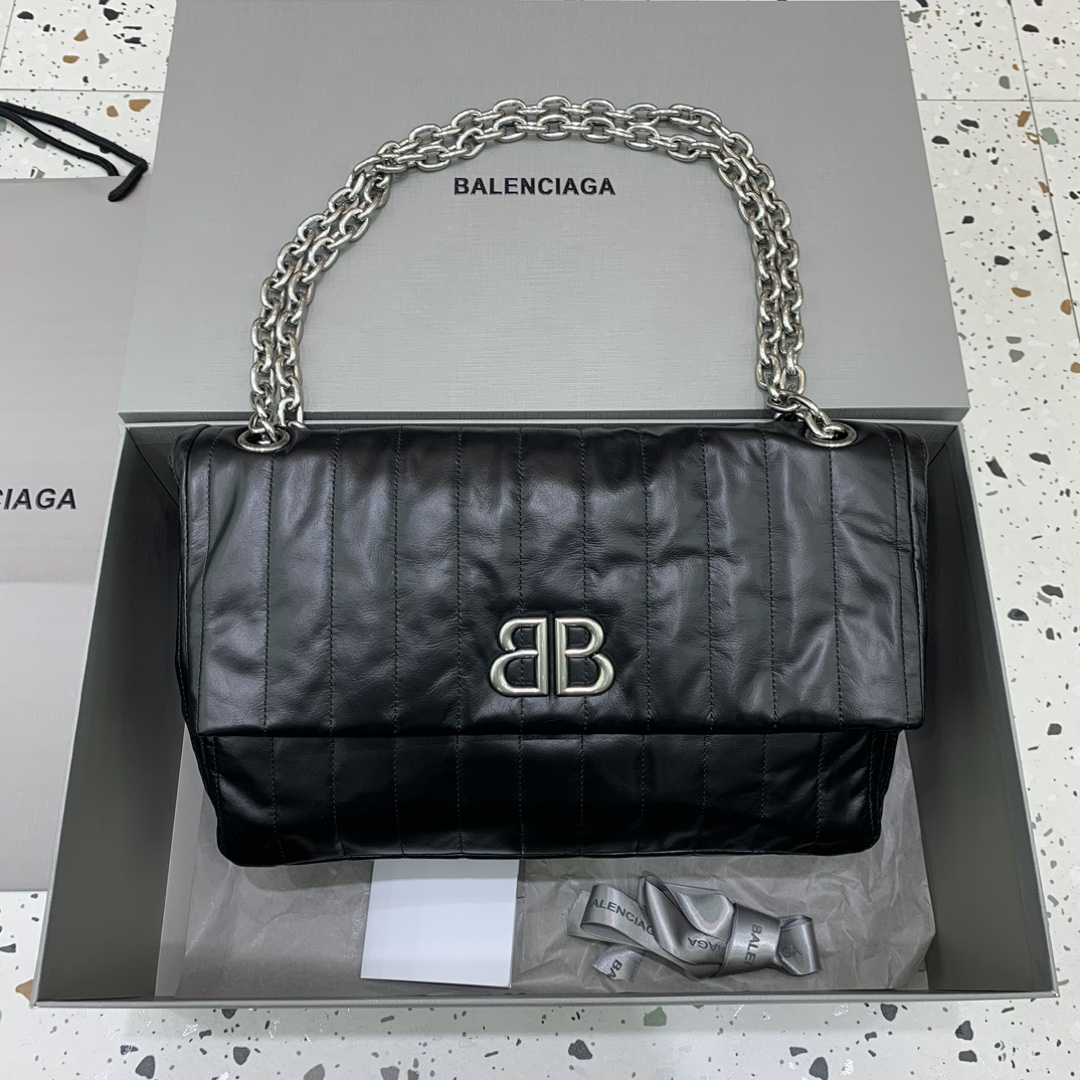 발렌시아가 Balenciaga Monaco Medium Chain Bag Black 32.5cm