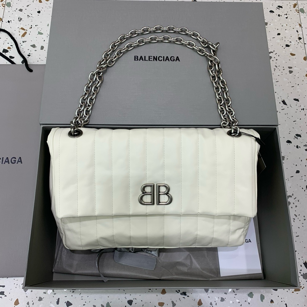 발렌시아가 Balenciaga Monaco Medium Chain Bag White 32.5cm