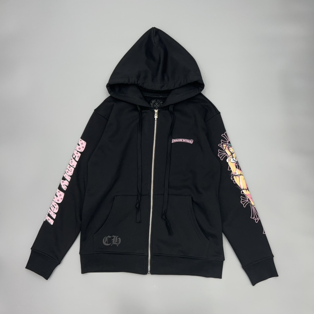 크롬하츠 Chrome Hearts Deadly Doll Pink Cross Scroll Zip Up Hoodie 후드 집업