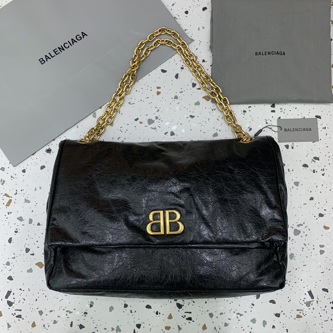 발렌시아가 Balenciaga 765966 Monaco Large  Chain Bag Black 43.5cm