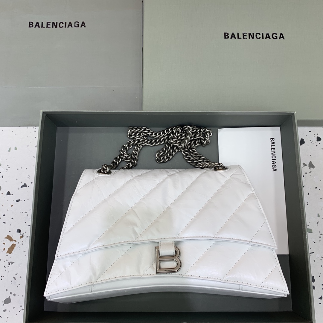 발렌시아가 Balenciaga Crush Medium Chain Bag White 31cm