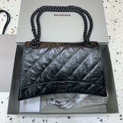 발렌시아가 Balenciaga Crush Medium Chain Bag Black 31cm