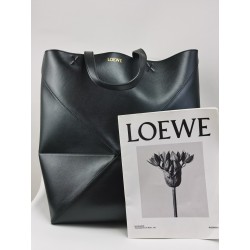 로에베 Loewe 1761 Large Puzzle Fold Tote In Shiny Calfskin Black 42cm