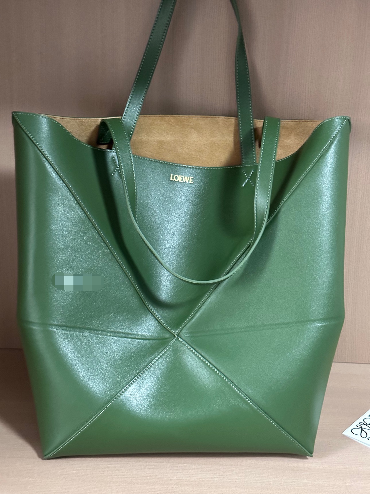 로에베 Loewe 1761 Large Puzzle Fold Tote In Shiny Calfskin Hunter Green 42cm