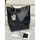로에베 Loewe 1762 Puzzle Fold Tote Bag in Shiny Calfskin Black
