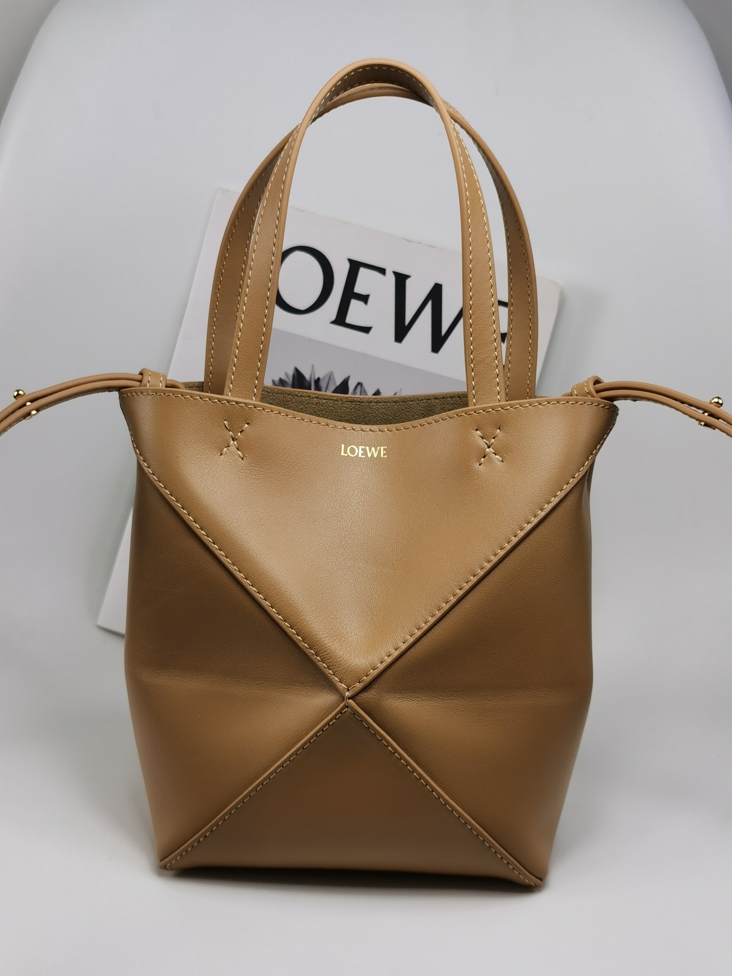 로에베 Loewe 1763 Mini Puzzle Fold Tote Bag in Shiny Calfskin