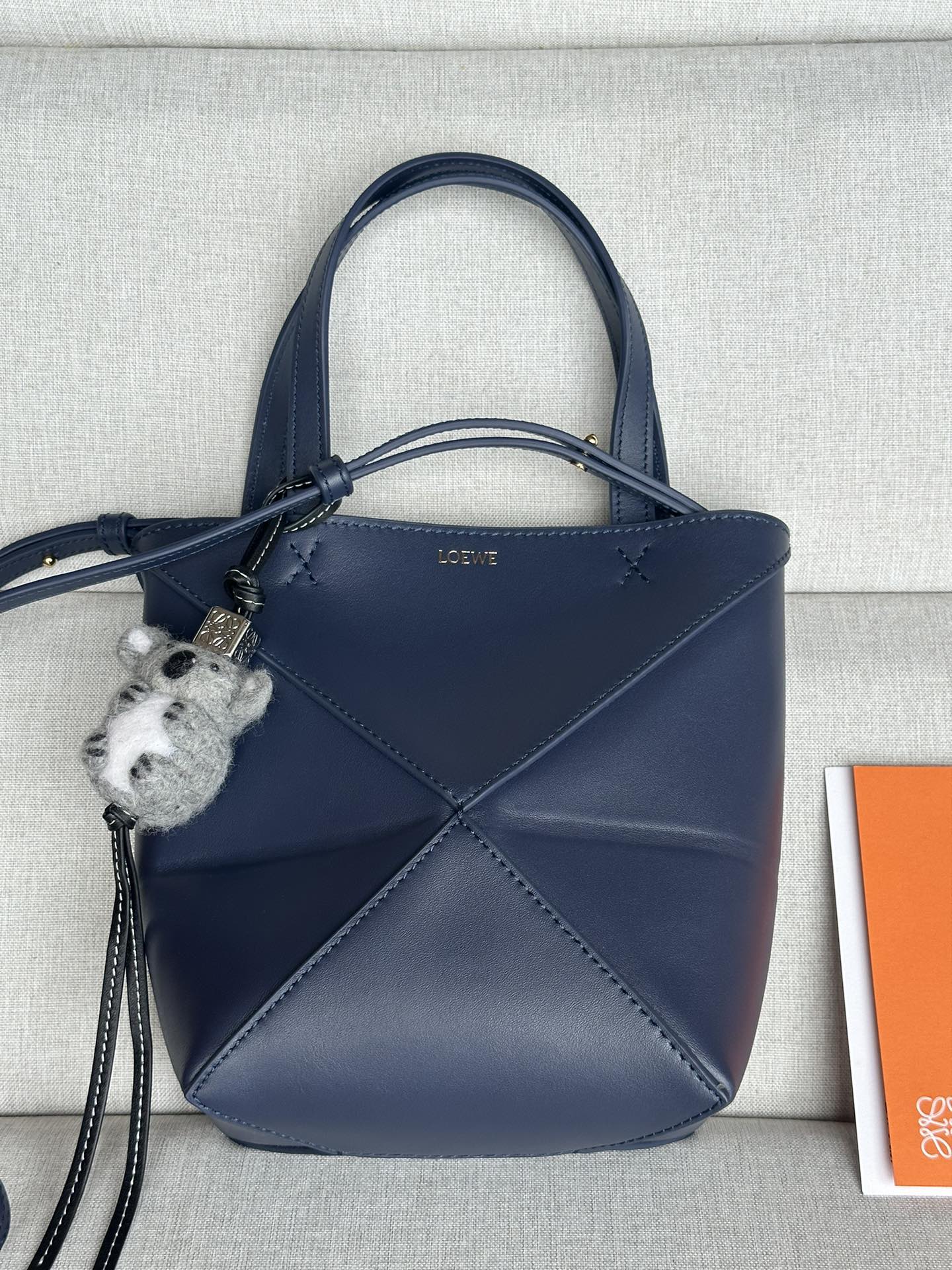 로에베 Loewe 1763 Mini Puzzle Fold Tote Bag in Shiny Calfskin