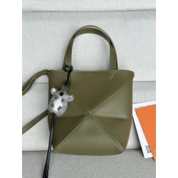 로에베 Loewe 1763 Mini Puzzle Fold Tote Bag in Shiny Calfskin