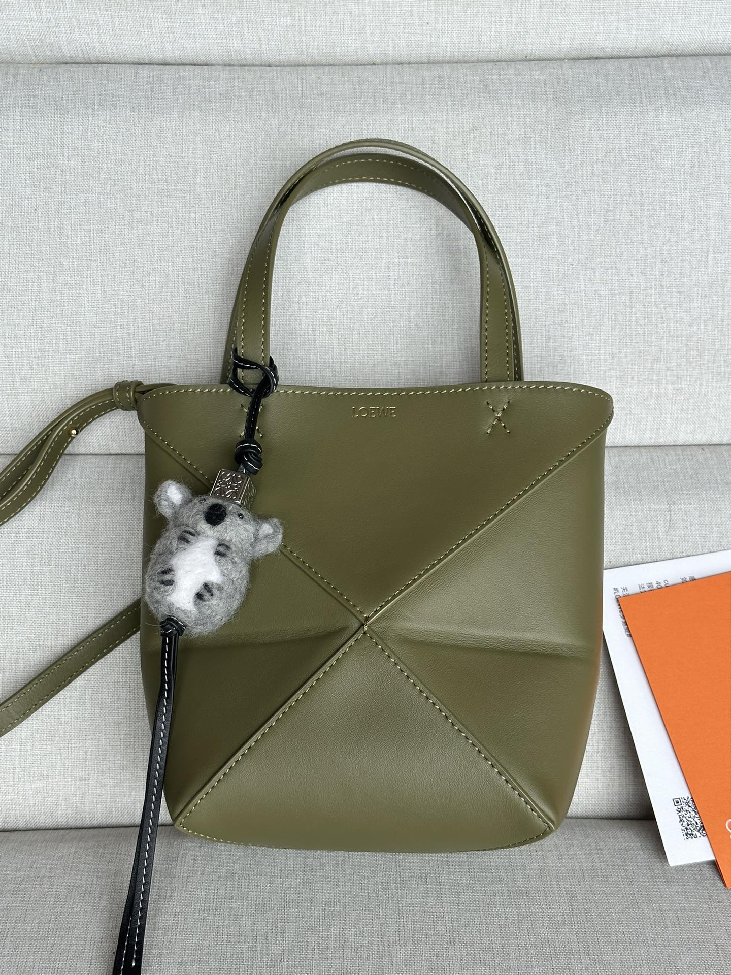 로에베 Loewe 1763 Mini Puzzle Fold Tote Bag in Shiny Calfskin