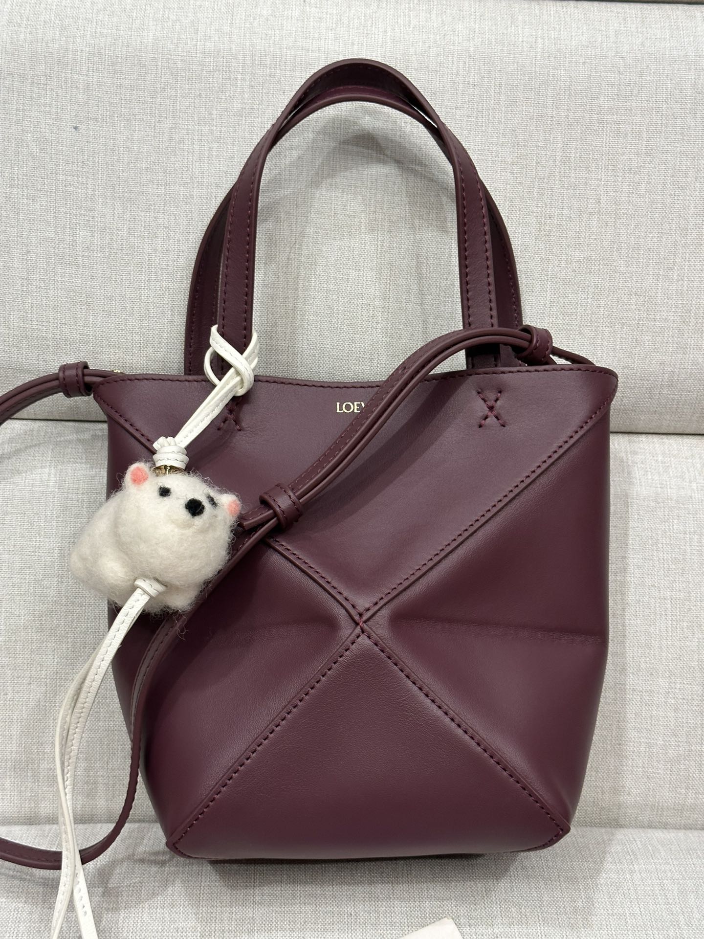 로에베 Loewe 1763 Mini Puzzle Fold Tote Bag in Shiny Calfskin