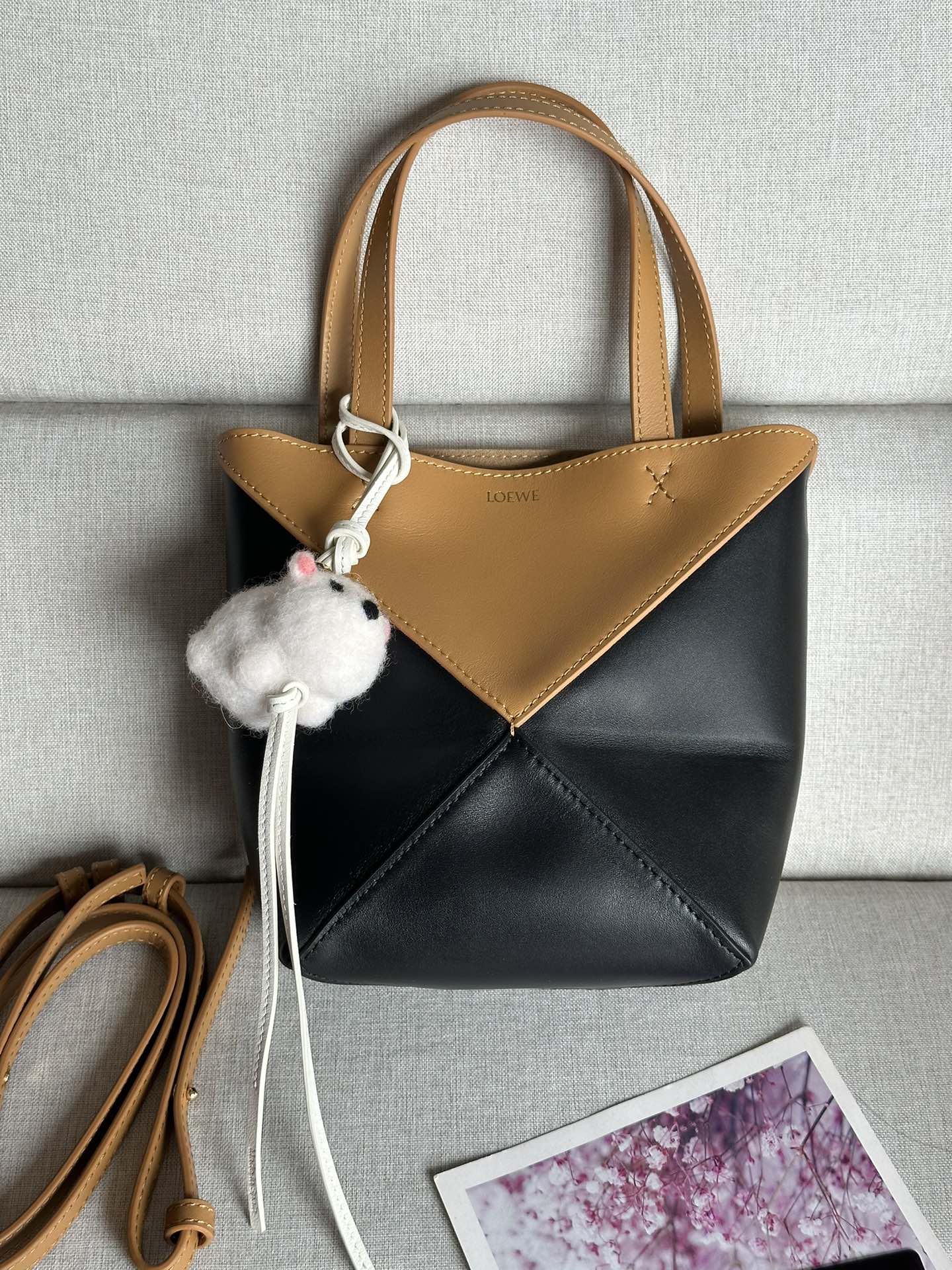 로에베 Loewe 1763 Mini Puzzle Fold Tote Bag in Shiny Calfskin