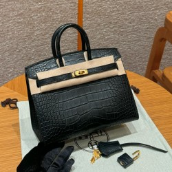 에르메스 Hermes Birkin 20cm Matte Alligator 89 Noir/gold
