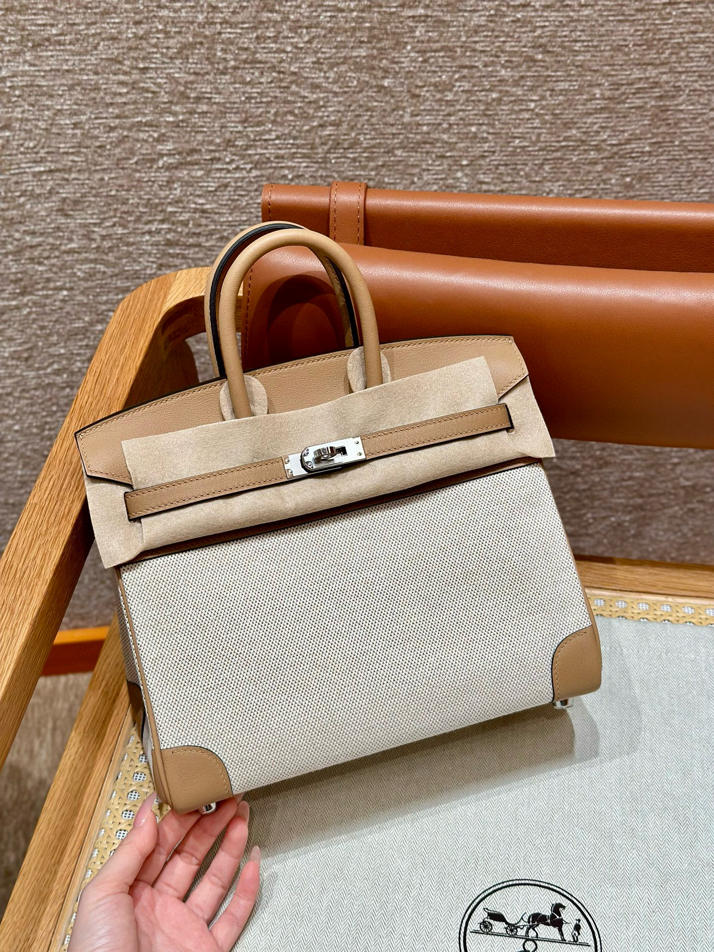 에르메스 Hermes Birkin 25cm Canvas and Swift 0M Chai/silver