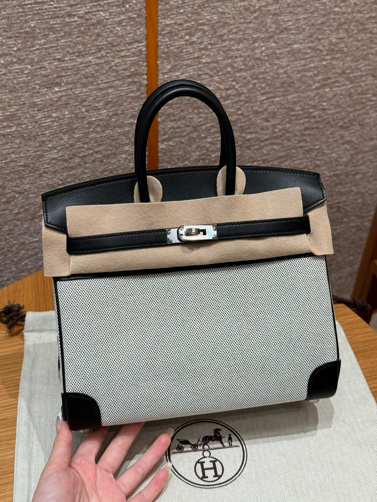 에르메스 Hermes Birkin 25cm Canvas and Swift 89 Noir/silver