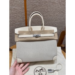 에르메스 Hermes Birkin 25cm Canvas and Swift i2 nata/silver