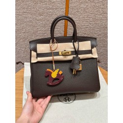 에르메스 Hermes Birkin 25cm Chèvre 47 Chocolate and 0D Rose Maxico/gold