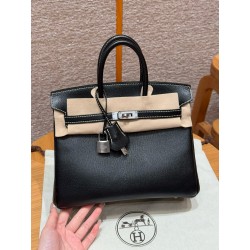 에르메스 Hermes Birkin 25cm Chèvre 89 Noir and 80 Girs perle/silver