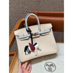 에르메스 Hermes Birkin 25cm Chèvre i2 Nata and T0 Blue Brume/silver