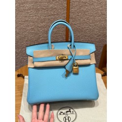 에르메스 Hermes Birkin 25cm Epsom 7N Celeste/gold