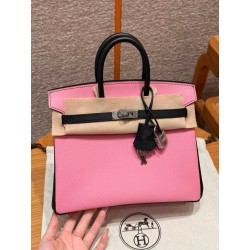 에르메스 Hermes Birkin 25cm Epsom Retourne 5P Pink and 89 noir/silver