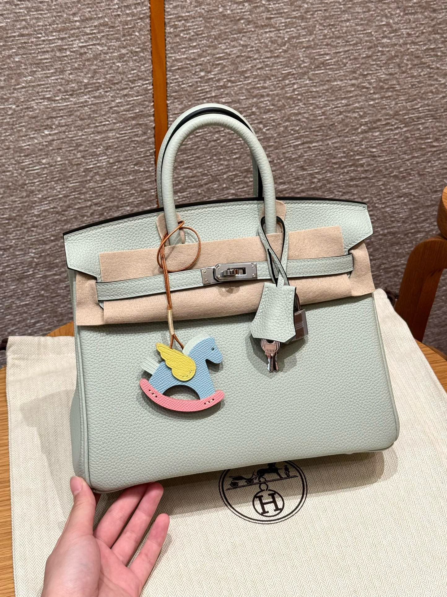 에르메스 Hermes Birkin 25cm Togo 0W Girs neve/silver