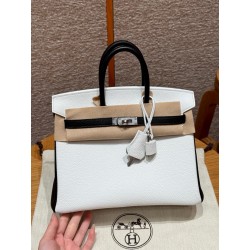 에르메스 Hermes Birkin 25cm Togo 01 Blanc and 89 Noir/silver