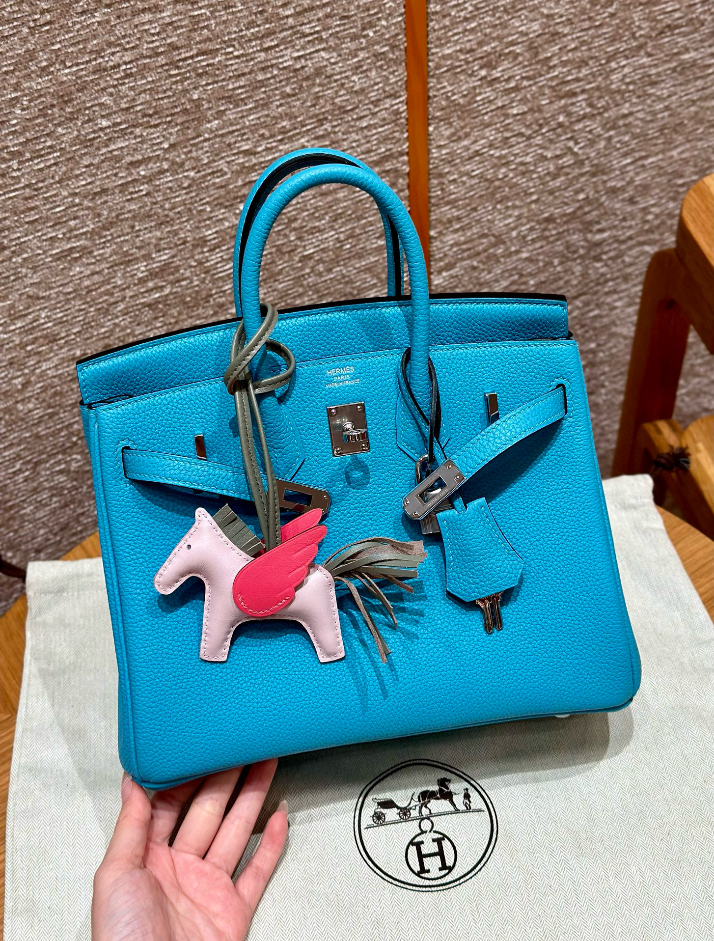 에르메스 Hermes Birkin 25cm Togo 7F Blue paon/silver