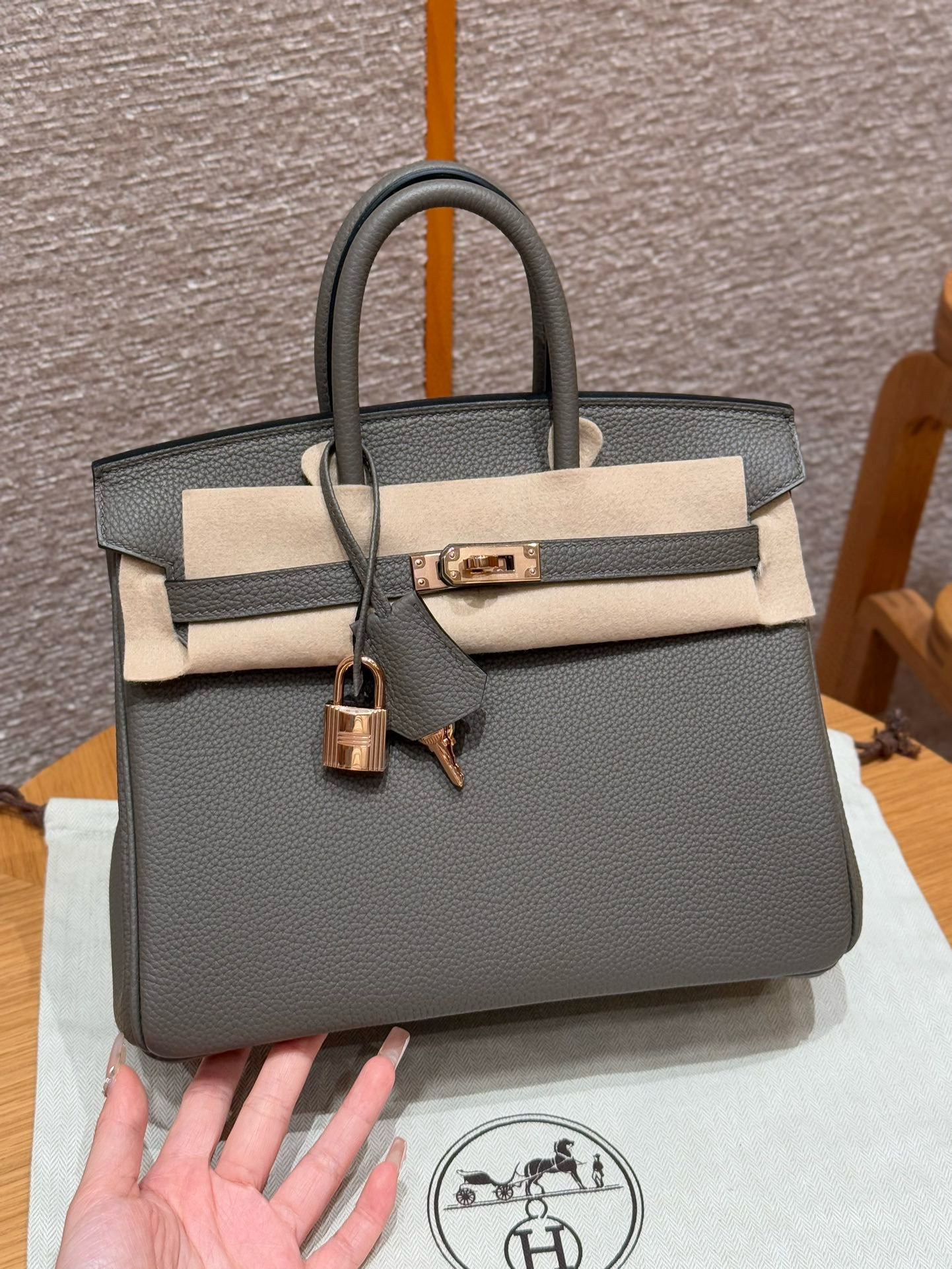 에르메스 Hermes Birkin 25cm Togo 8F Etain/Rose gold