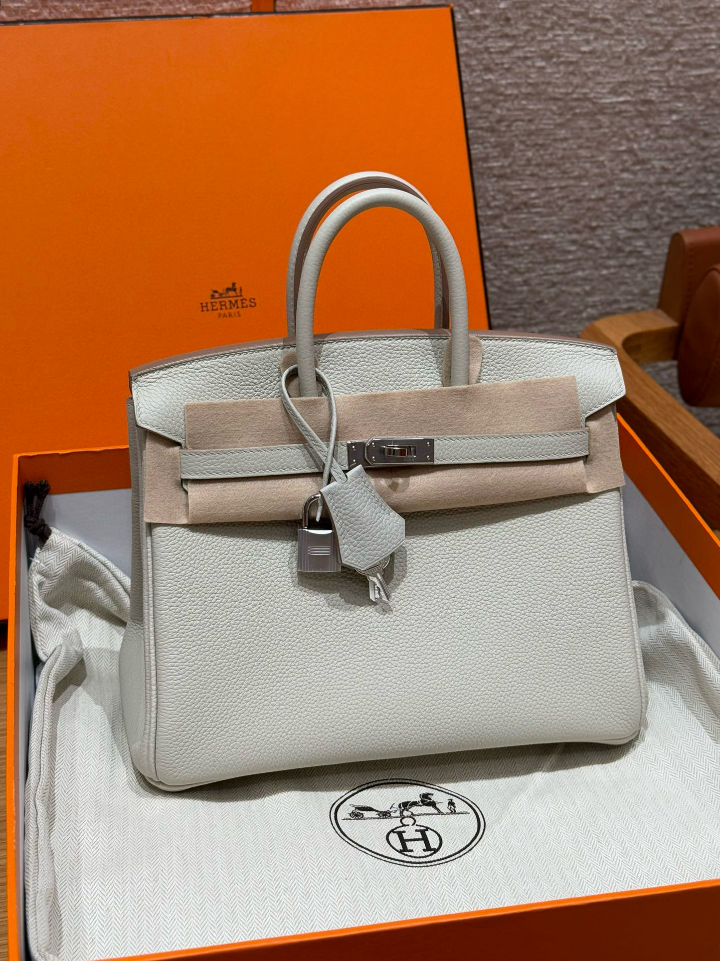 에르메스 Hermes Birkin 25cm Togo 8L Beton/silver