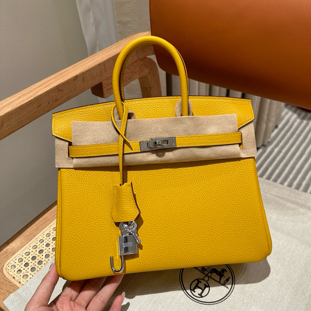 에르메스 Hermes Birkin 25cm Togo 9D Jaune ambre/silver