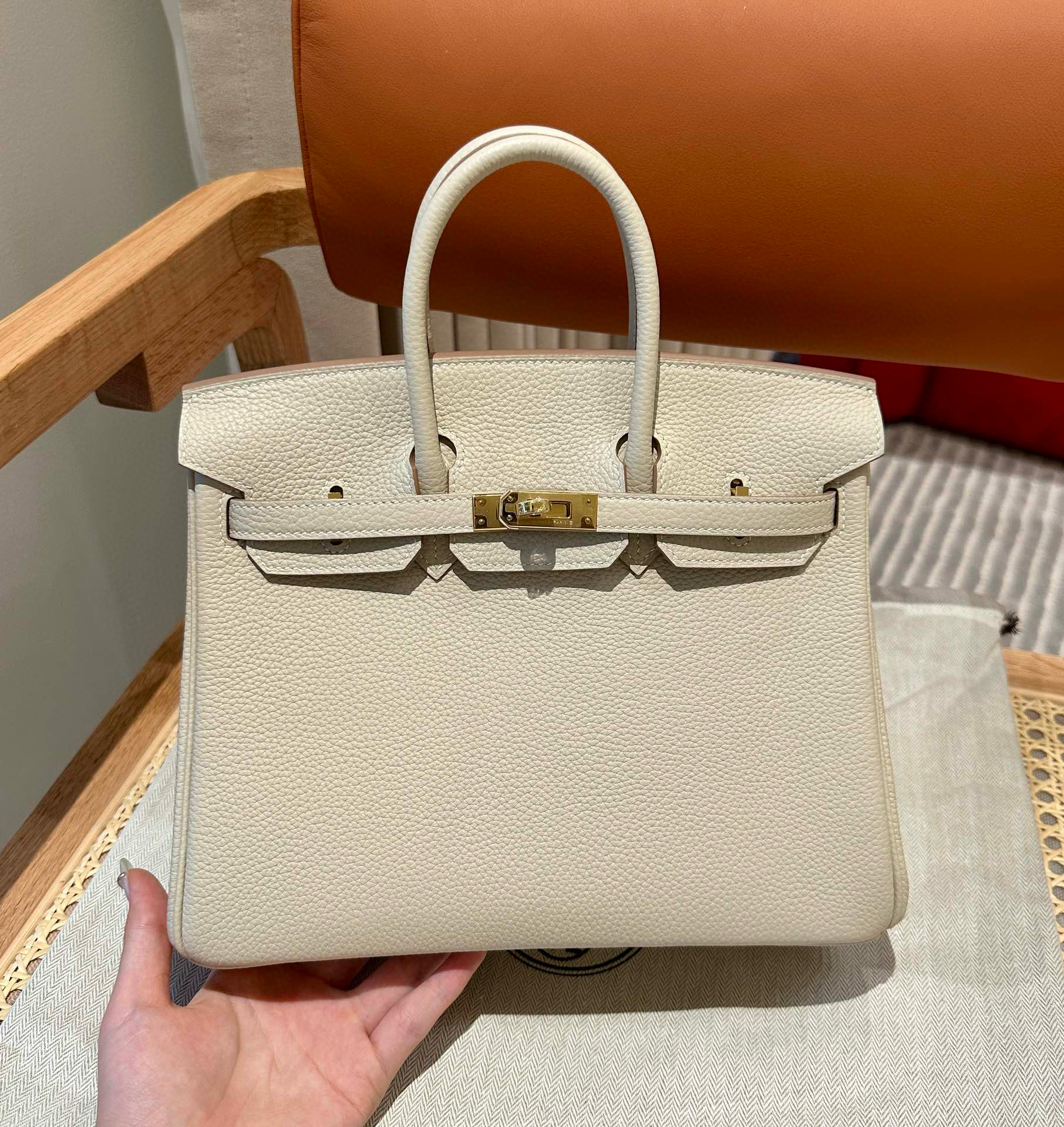 에르메스 Hermes Birkin 25cm Togo 10 Craie/gold